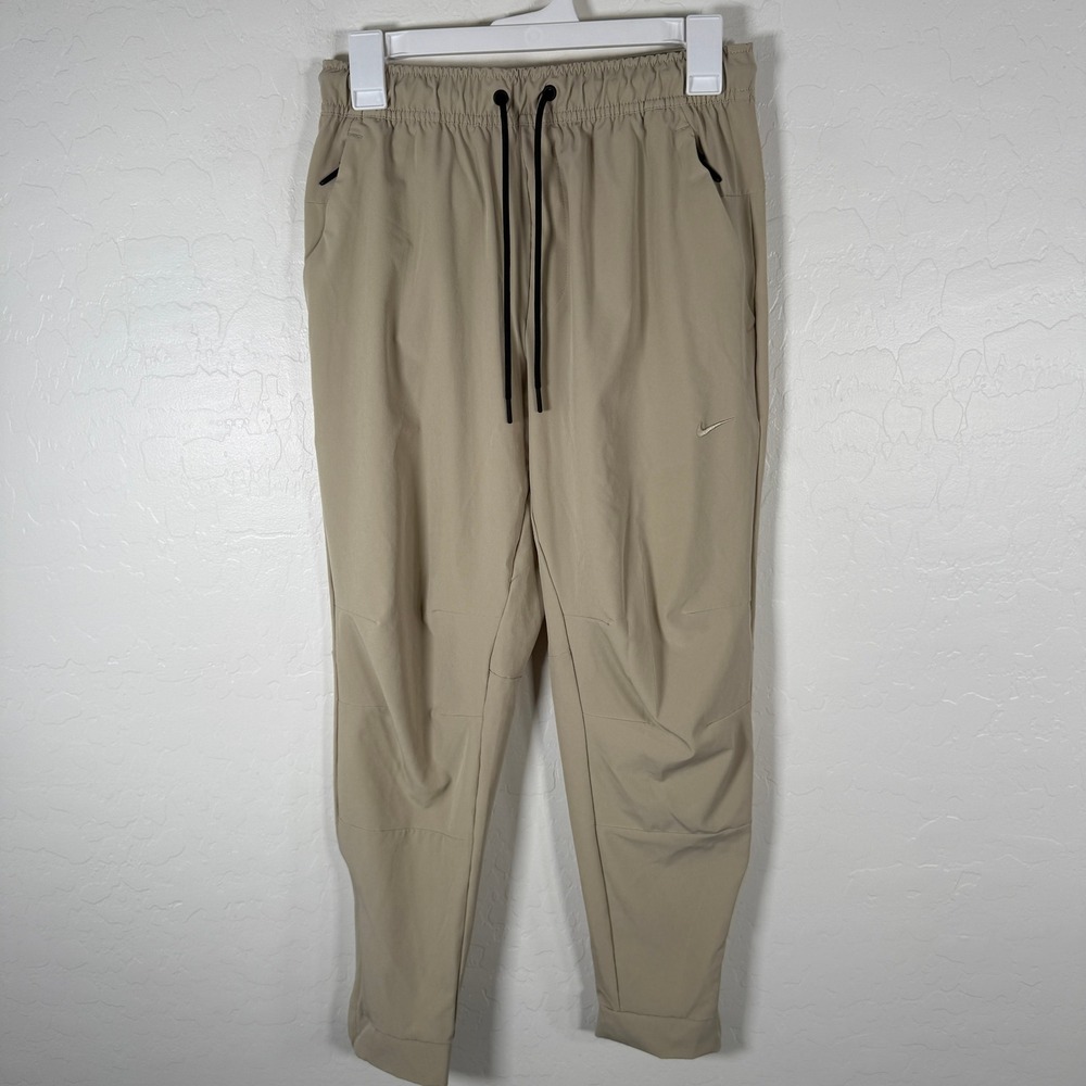 Nike Dri-Fit Tapered Training Pants Mens Small Khaki Tan Ankle Zip Joggers Gym